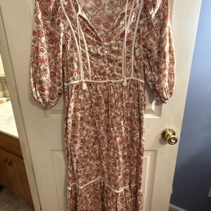 Bohemian Floral Maxi Dress in Cream and Rust